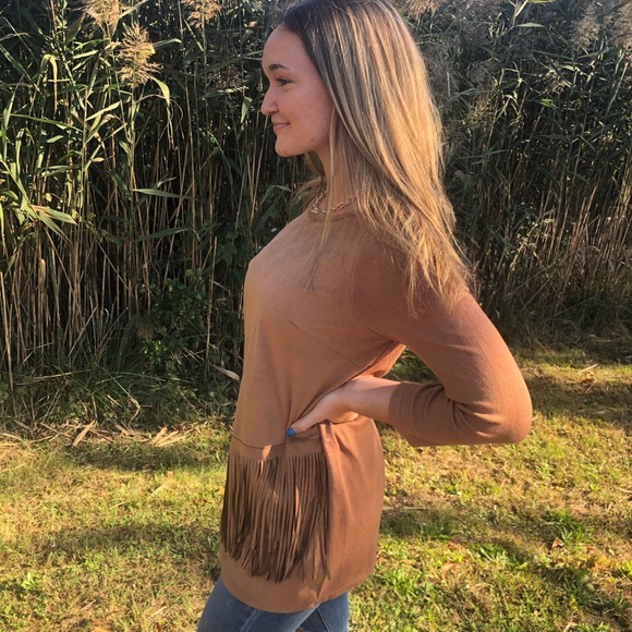 International Concepts Camel Faux-Suede Fringe Top - Picture 4 of 10